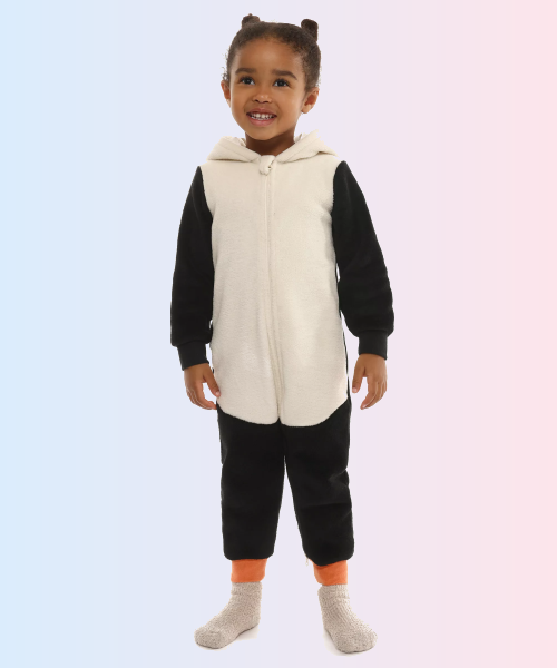 Faux fur penguin sleepsuit