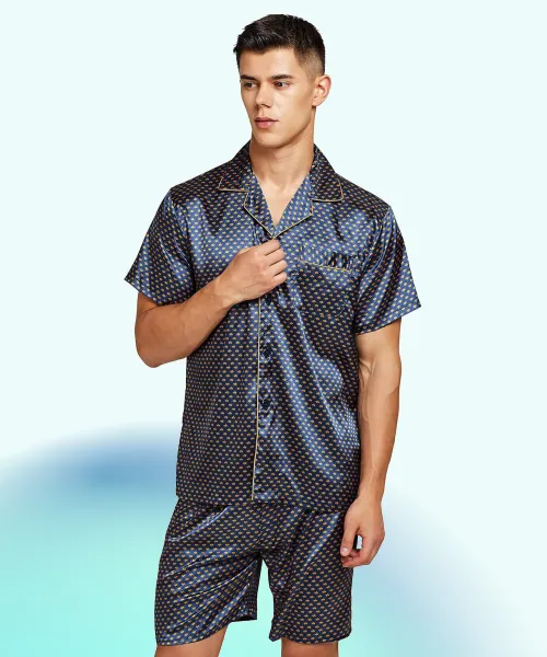 TONY AND CANDICE Men's Short Sleeve Satin Pajama Set