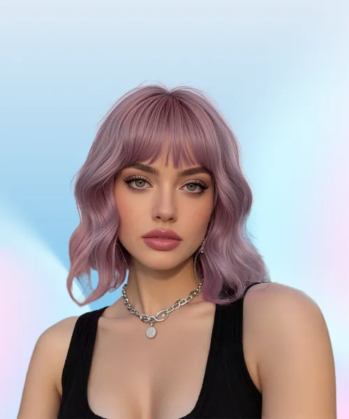 Purple Bob Wig With Bangs