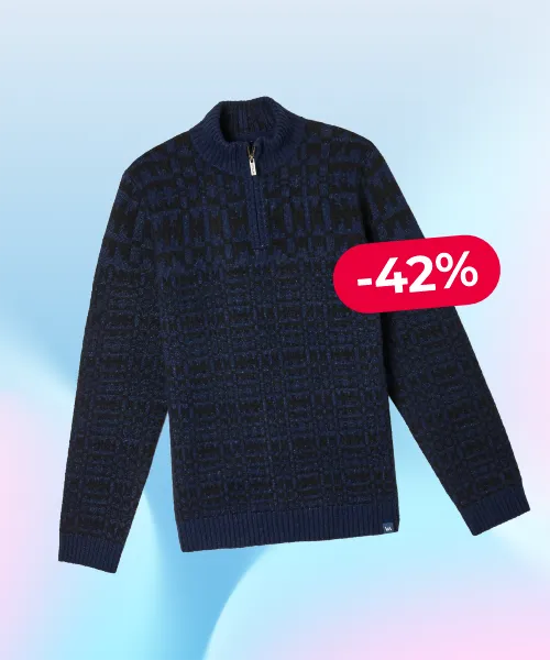 Navy Blanket Half Neck Knitted Jumper