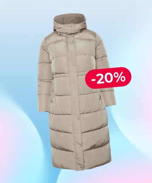 EVANS Curve Natural Brown Maxi Puffer Coat