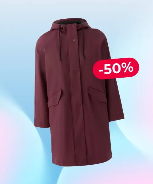 Burgundy Rubberised Showerproof Long Parka Coat