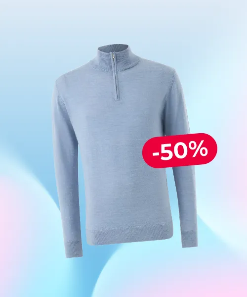 Light Blue Merino Wool 1/4 Zip Jumper