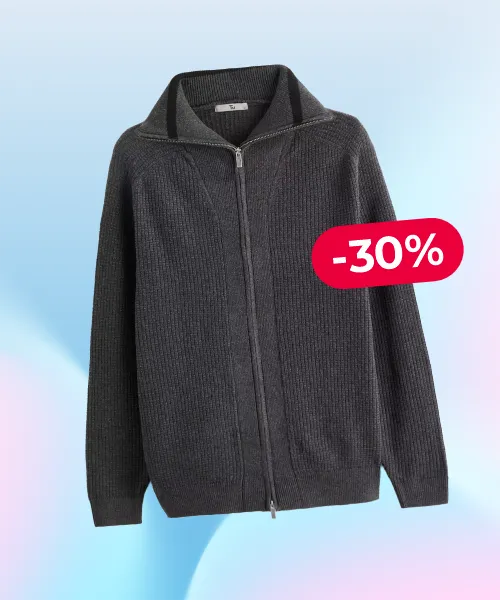 Charcoal Zip Through Waffle Knitted Jumper