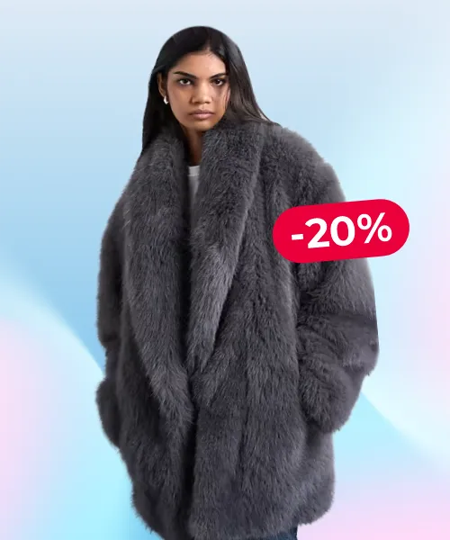 Faux fur shawl mid length coat