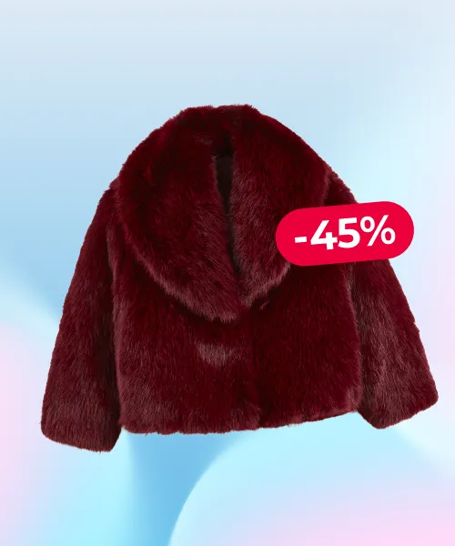 Faux Fur Short Winter Coat with Press-Stud Fastening