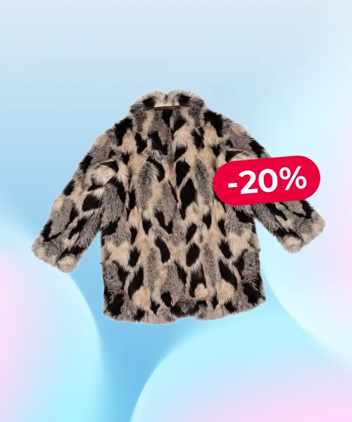 Abstract Print Faux Fur Jacket