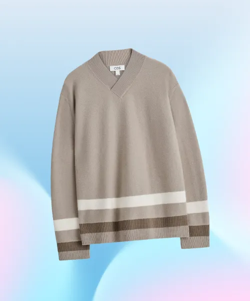 COS STRIPED WOOL SWEATER WITH V-NECK