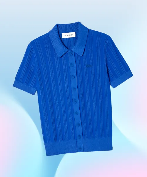 Ribbed Knit Polo Collar Sweater