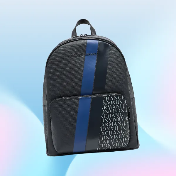 Backpack with monogram and stripes