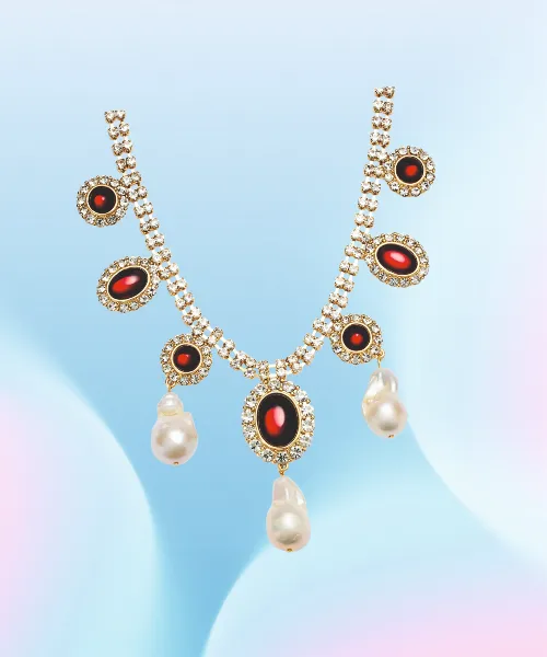 Crystal & Baroque Pearl Statement Necklace