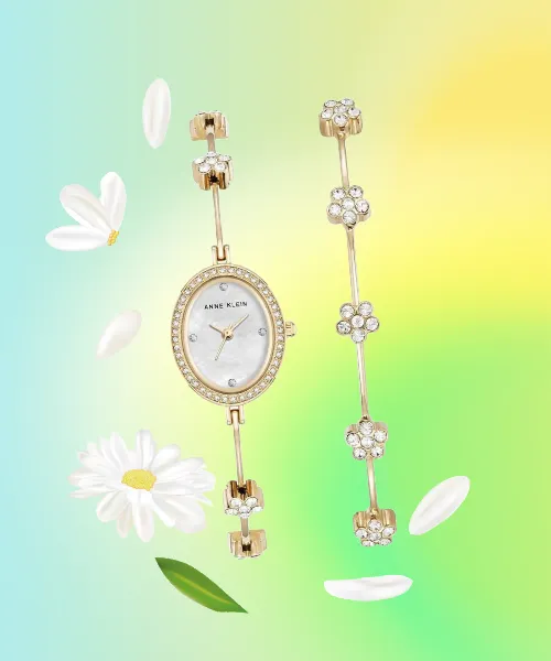 Ladies Premium Crystal Accented Bangle Watch Set