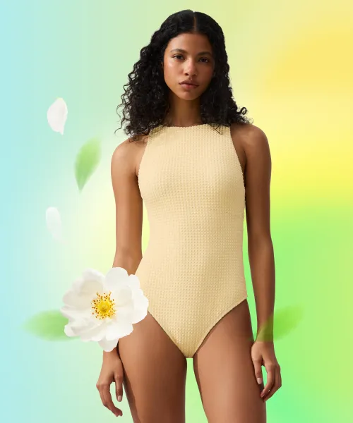 Bubble-texture Crochet Halter Swimsuit