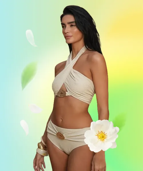 Glitter Effect Cream Bikini Top