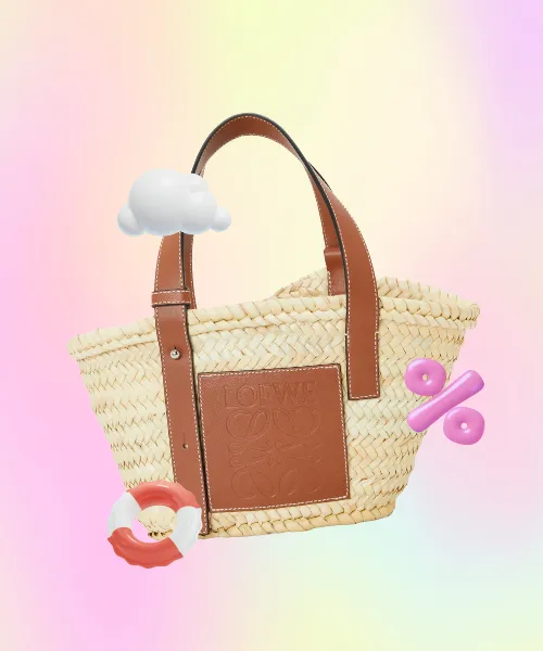 Small Tote Bag in Palm Leaf and Calfskin