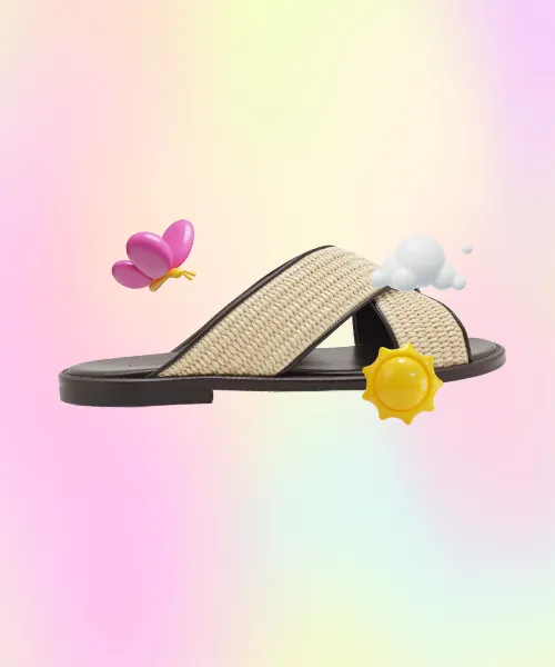 Light Beige Raffia Crossover Sandals