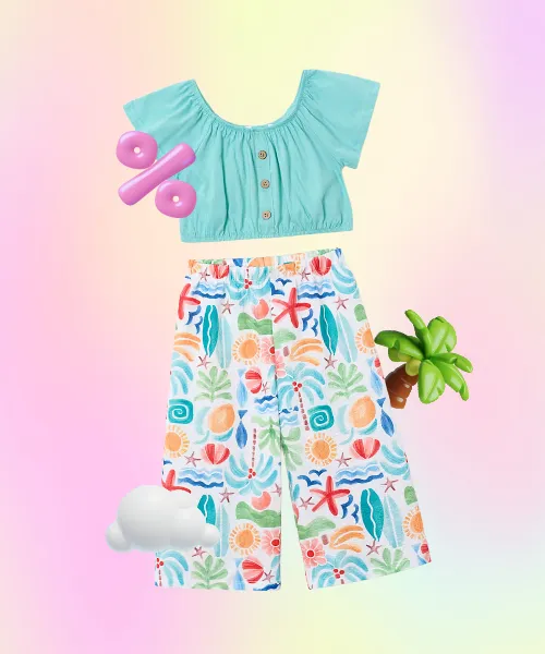 Girls Printed Long Trousers and Top Set