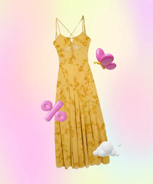 Flocked Tulle Strappy Midi Dress