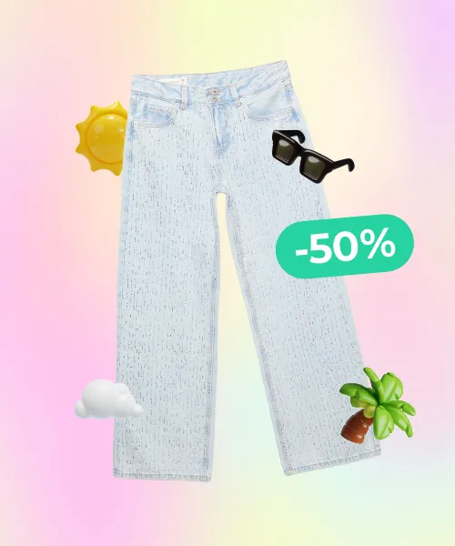 Low-waist wide-leg jeans with rhinestones