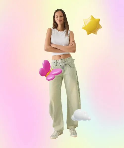 Lioness Dynasty Belted Low-Rise Barrel Leg Jeans