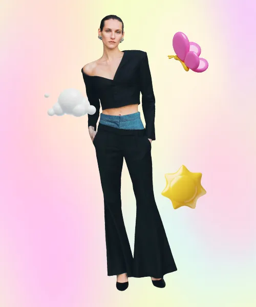 DOUBLE WAISTED FLARED PANTS