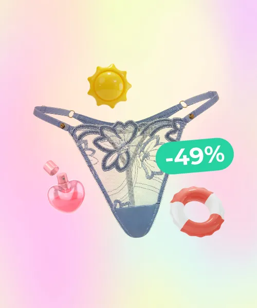 Denim Embroidery Adjustable V-String Panty