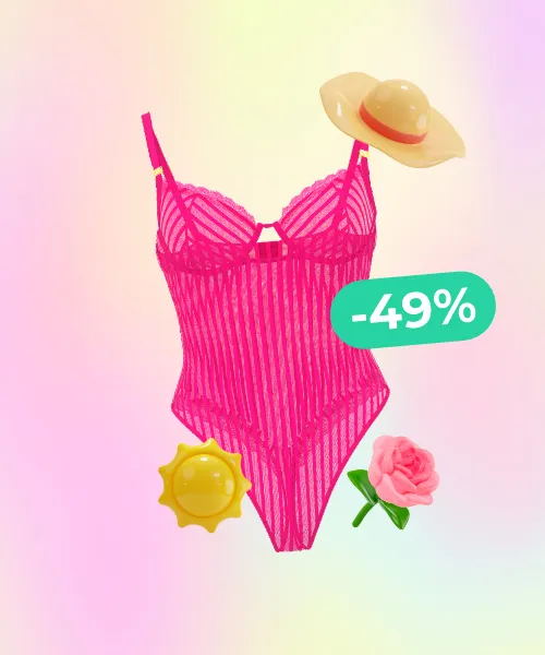 Tease Sheer Stripe Lace-Trim Cupped Bodysuit