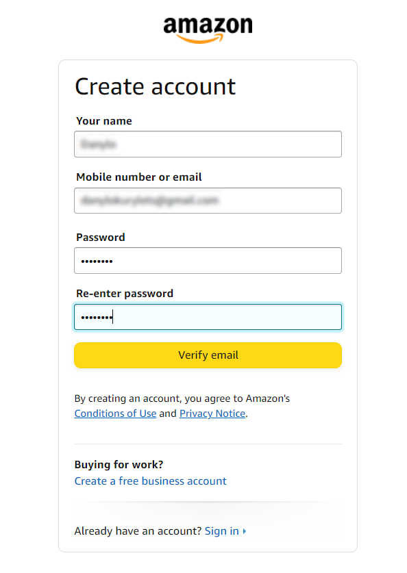 Amazon create account