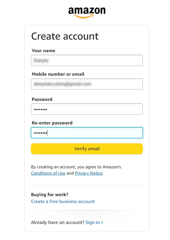 Amazon create account